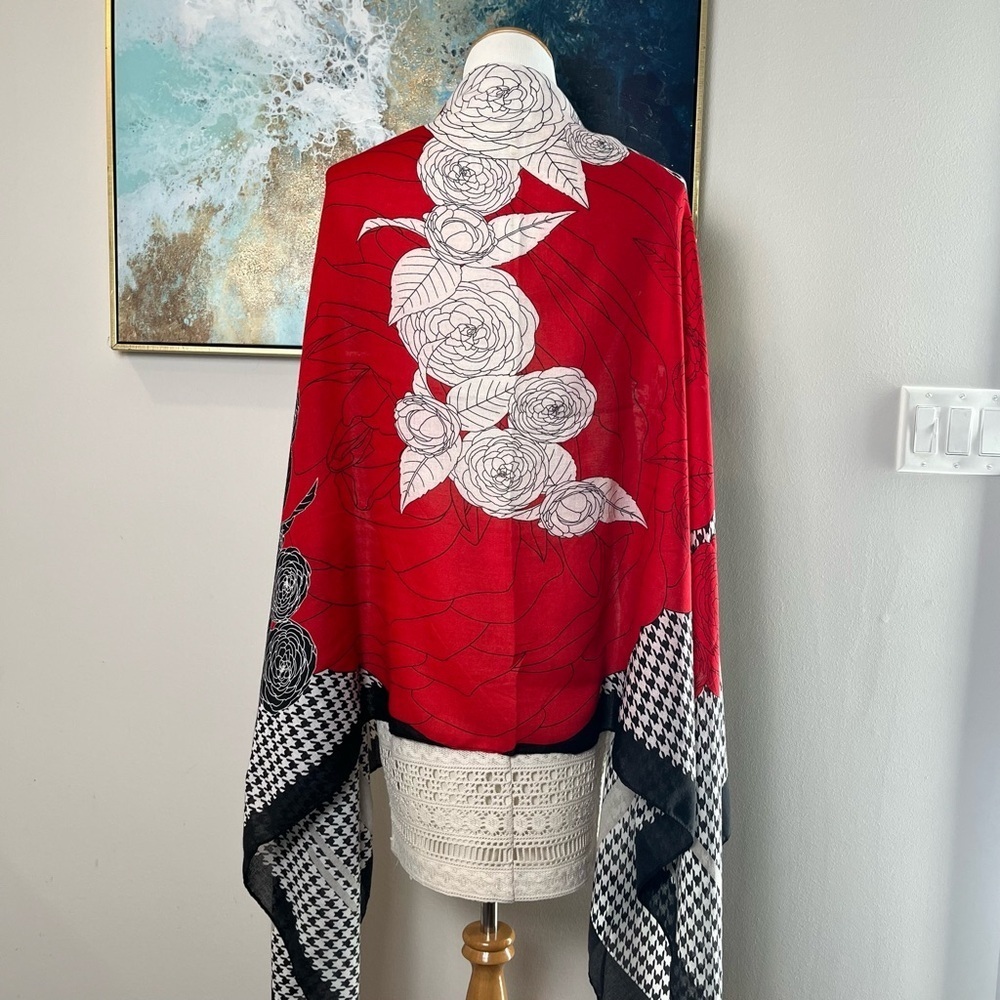 Red and Black Floral Scarf - Picture 8 of 9